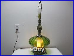 Vintage Hollywood Regency L & L WMC Table Lamp 1971 Green Glass Diffuser 25 1/2