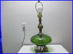 Vintage Hollywood Regency L & L WMC Table Lamp 1971 Green Glass Diffuser 25 1/2