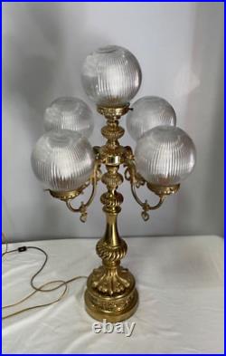 Vintage Hollywood Regency MCM 5 Globe Ornate Table Lamp 4 Arm / 5 Light