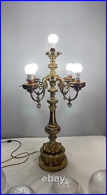 Vintage Hollywood Regency MCM 5 Globe Ornate Table Lamp 4 Arm / 5 Light