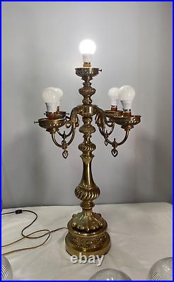 Vintage Hollywood Regency MCM 5 Globe Ornate Table Lamp 4 Arm / 5 Light