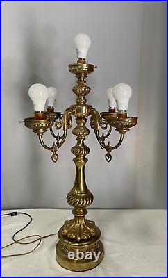 Vintage Hollywood Regency MCM 5 Globe Ornate Table Lamp 4 Arm / 5 Light