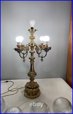 Vintage Hollywood Regency MCM 5 Globe Ornate Table Lamp 4 Arm / 5 Light