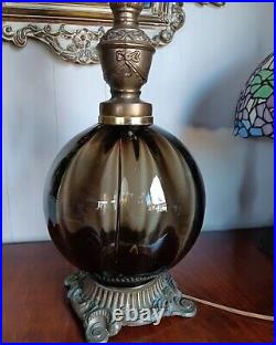 Vintage Hollywood Regency MCM Gray Smoke 28 Swirled Glass Table Lamp