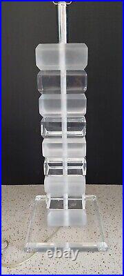 Vintage Hollywood Regency MCM Lucite Stacked Square Table Lamp Frosted & Clear