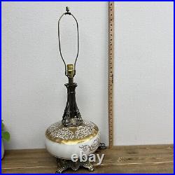 Vintage Hollywood Regency Mid Century Cream & Gold Glass Table Lamp Accurate