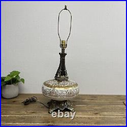 Vintage Hollywood Regency Mid Century Cream & Gold Glass Table Lamp Accurate