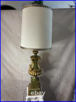 Vintage Hollywood Regency Olive Green & Gold Urn Table Lamp With Original Shade Vintage Hollywood Regency Olive Green & Gold Urn Table Lamp With Original Shade
