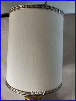 Vintage Hollywood Regency Olive Green & Gold Urn Table Lamp With Original Shade