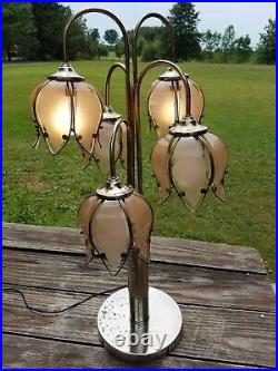 Vintage Hollywood Regency Pink Glass Lotus Table Lamp 5 Light 3 Ways to Display