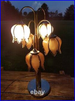 Vintage Hollywood Regency Pink Glass Lotus Table Lamp 5 Light 3 Ways to Display