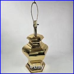 Vintage Hollywood Regency Polished Brass Ginger Jar Table Lamp Gold Hex Base