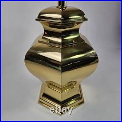 Vintage Hollywood Regency Polished Brass Ginger Jar Table Lamp Gold Hex Base