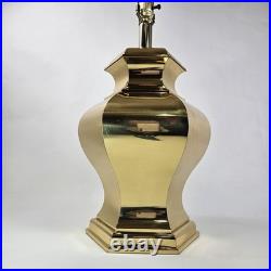 Vintage Hollywood Regency Polished Brass Ginger Jar Table Lamp Gold Hex Base