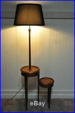 Vintage Hollywood Regency Solid Wood Two Tier Step Up Floor Lamp Side End Table