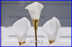 Vintage Hollywood Regency Style 6 Stem Brass Calla Lily Flower Table Lamp
