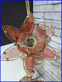 Vintage Hollywood Regency Style Pink Lotus Glass Flower Lamps Lot of 2