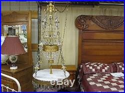 Vintage Hollywood Regency Swag Lamp w Marble Top Table Teardrop Crystals RARE