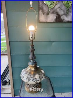 Vintage Hollywood Regency Table Lamp Ornate Unique Rams Head Horns Claws Floral