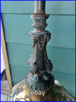 Vintage Hollywood Regency Table Lamp Ornate Unique Rams Head Horns Claws Floral