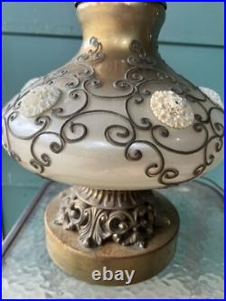 Vintage Hollywood Regency Table Lamp Ornate Unique Rams Head Horns Claws Floral