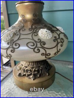 Vintage Hollywood Regency Table Lamp Ornate Unique Rams Head Horns Claws Floral