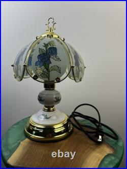 Vintage Hollywood Regency Table Lamp Segmented Curved Glass Shade 3- Way Touch