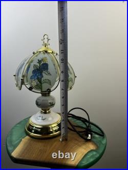 Vintage Hollywood Regency Table Lamp Segmented Curved Glass Shade 3- Way Touch