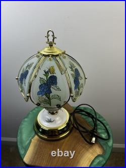 Vintage Hollywood Regency Table Lamp Segmented Curved Glass Shade 3- Way Touch