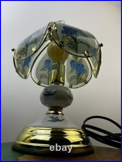 Vintage Hollywood Regency Table Lamp Segmented Curved Glass Shade 3- Way Touch