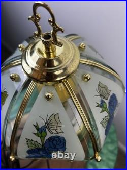 Vintage Hollywood Regency Table Lamp Segmented Curved Glass Shade 3- Way Touch