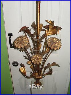 Vintage Hollywood Regency Tole Brass & White Marble Floral Table Lamp Marbro Era