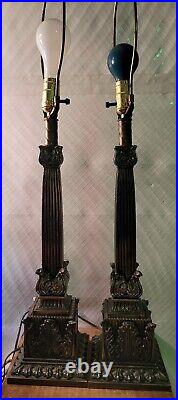 Vintage Hollywood regency electric table lamps set of 2 brass tone lamps