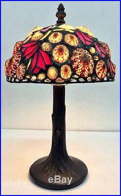 Vintage Hoosin Lampworks Tiffany-Style Seashells/Red Floral Table Lamp, 1997