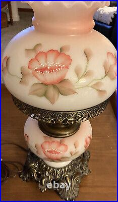 Vintage Hurricane Parlor Lamp GONE WITH THE WIND Pink Floral Handpainted
