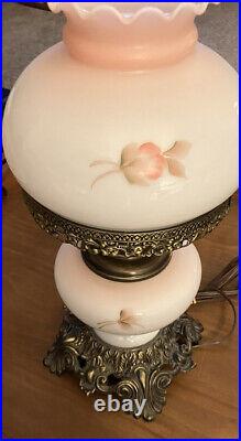 Vintage Hurricane Parlor Lamp GONE WITH THE WIND Pink Floral Handpainted
