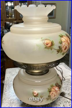 Vintage Hurricane Style 3 WAY Electric Table Lamp (Approx. 23 H) Rose Decor