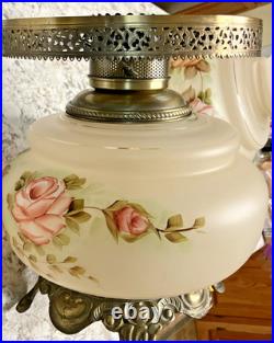 Vintage Hurricane Style 3 WAY Electric Table Lamp (Approx. 23 H) Rose Decor