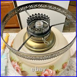 Vintage Hurricane Style 3 WAY Electric Table Lamp (Approx. 23 H) Rose Decor