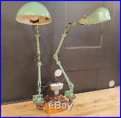 Vintage Industrial Articulating Desk Lamp-Work Bench Task Light w Charge Station