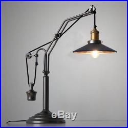 Vintage Industrial Pulley Desk Lighting Steampunk Adjustable Plug in Table Lamp
