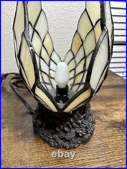Vintage Iridescent Glass Clam Shell Accent Table Lamp Light Tiffany Style Beach