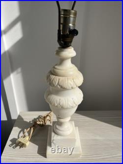 Vintage Italian Alabaster Table Lamp Hand Carved Urn Made in Italy Mid-Century