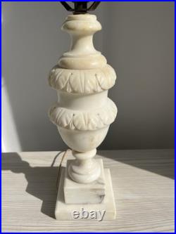 Vintage Italian Alabaster Table Lamp Hand Carved Urn Made in Italy Mid-Century