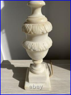 Vintage Italian Alabaster Table Lamp Hand Carved Urn Made in Italy Mid-Century