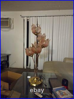 Vintage Italian Floral Glass and Brass Tulip Table Lamp, 1970s red description Vintage Italian Floral Glass and Brass Tulip Table Lamp, 1970s red description