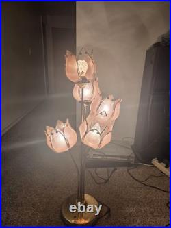 Vintage Italian Floral Glass and Brass Tulip Table Lamp, 1970s red description