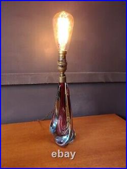 Vintage Italian Murano Sommerso Twin Colour Glass & Brass Table Lamp