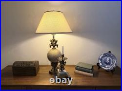 Vintage Italian Neoclassical Cherub Lamp & Marble Candlestick Set Gilt Bronze