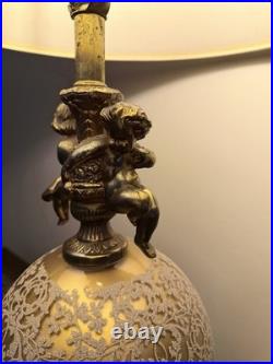 Vintage Italian Neoclassical Cherub Lamp & Marble Candlestick Set Gilt Bronze Vintage Italian Neoclassical Cherub Lamp & Marble Candlestick Set Gilt Bronze